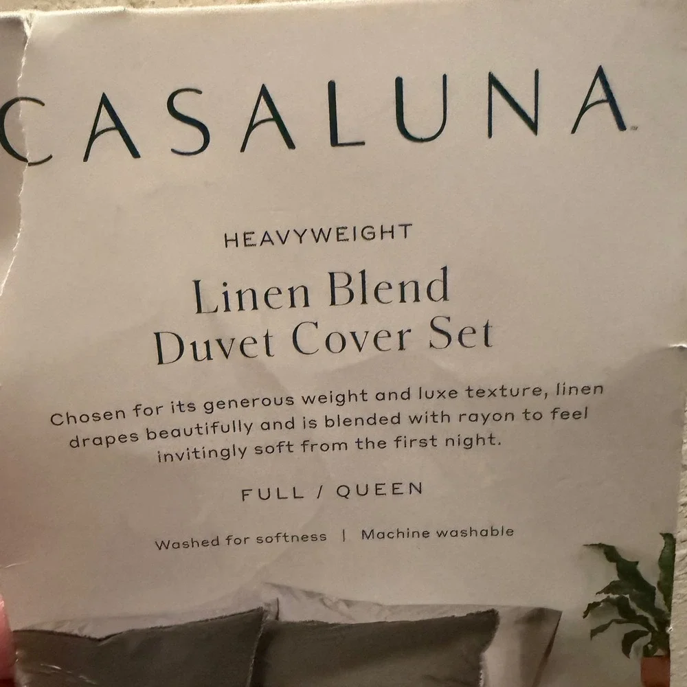 Casaluna Heavyweight Linen Blend Duvet Cover Set Full Queen Gray 3pc Raw Edge
